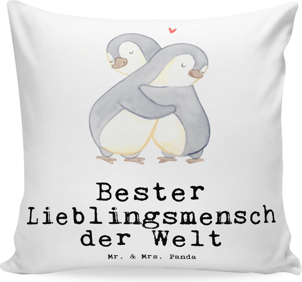 Mr. & Mrs. Panda zier kissen Pinguin Bester Lieblingsmensch der Welt - Weiß - Geschenk, Kleines, Love, Familie, 40x40, bedruckt, Papa, Kuschel, Ma...