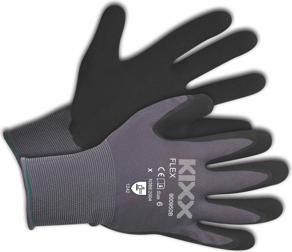 KIXX Flex Handschuhe für die Gartenarbeit - Grau/Schwarz - Größe 11