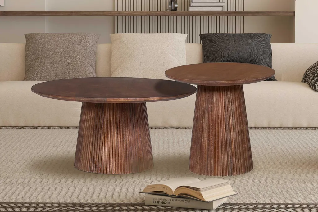 Table basse Miguel 80cm ronde marron clair pour salon chic et convivial - 4