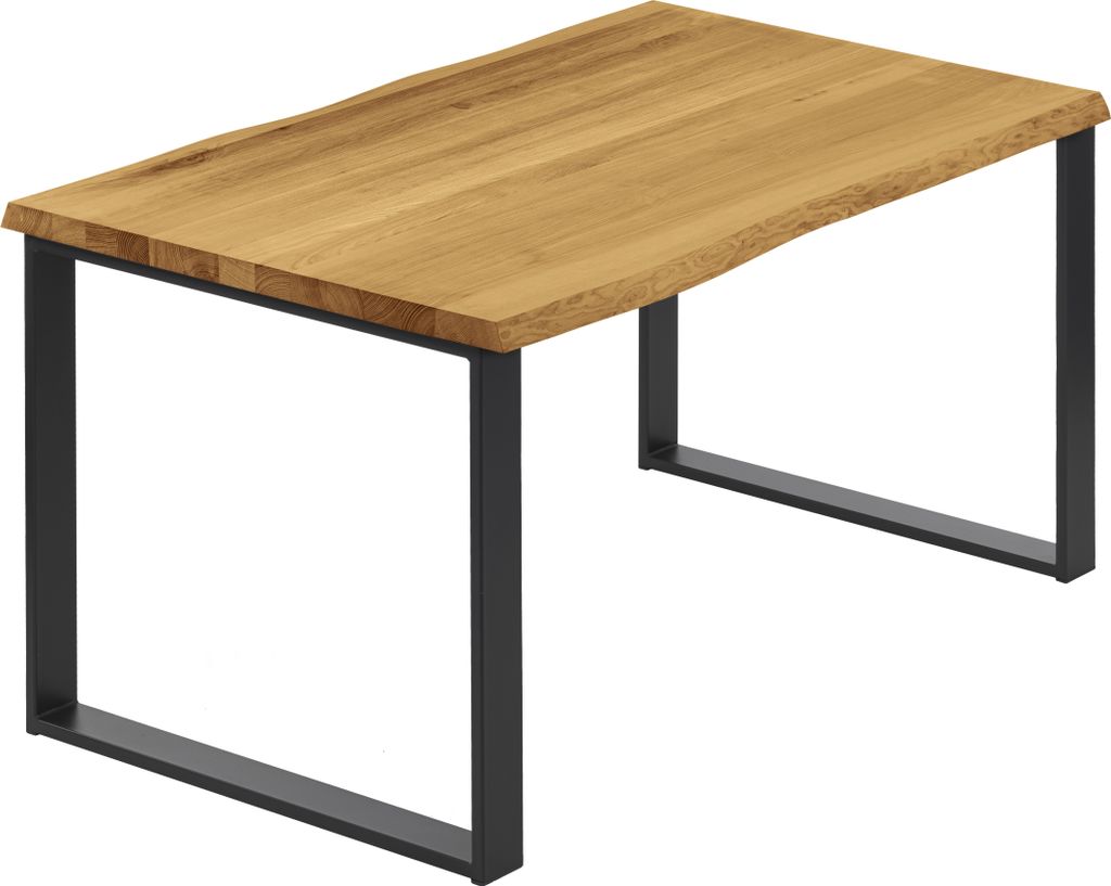 LAMO Manufaktur Esstisch Küchentisch Schreibtisch Couchtisch aus Massivholz, mit Baumkante 120x80x76 cm (AxBxH), Modern, Rustikal / Schwarz, LEB-0...