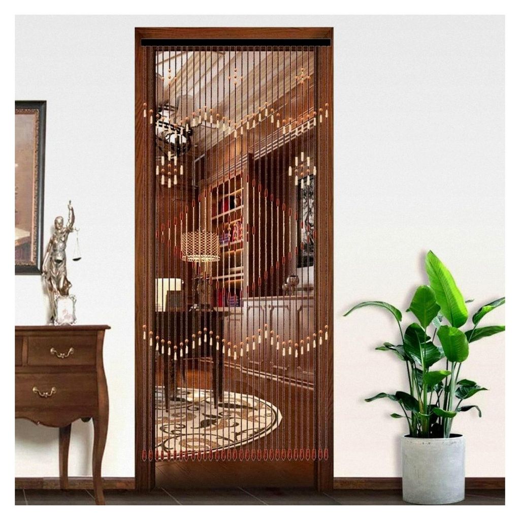 Bambusvorhang Türvorhang 90x208cm Fadenvorhang Holz Natur Perlenvorhang Raumteiler Insektenschutz Holzperlenvorhang Deko Vorhänge Retro Fliegenvo...