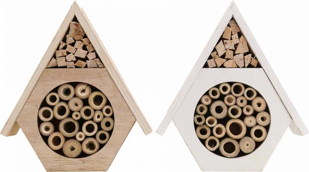 Bienenhotel Wabe Insektenhotel aus Holz für Wildbienen & Nützlinge, Garten Deko, Nisthilfe 2er-Set in Weiß und Natur 18,5cm, 2 Stück