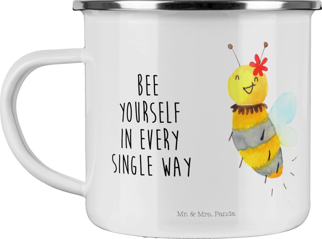Mr. & Mrs. Panda Kaffeepott Biene Blume - Weiß - Geschenk, Hummel, Teetasse, Emaille Becher, Pott, Haferl, Tasse