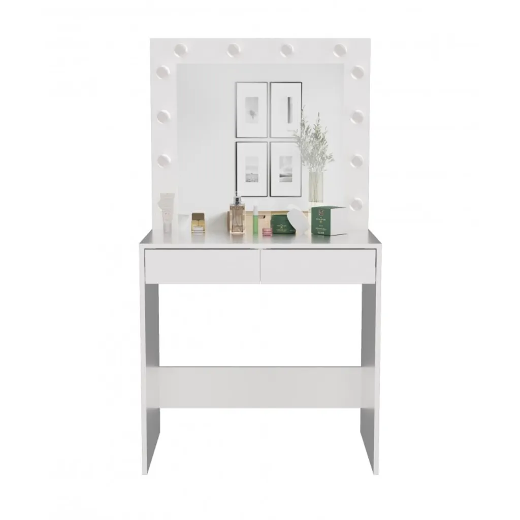 Coiffeuse Lumineuse LED ROMERA Blanc Mat avec Grand Miroir Intégré