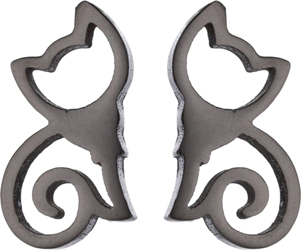 Minimalistische hohle Katzen-Ohrstecker aus Edelstahl, niedlicher Tier-Frauenschmuck-Schwarz