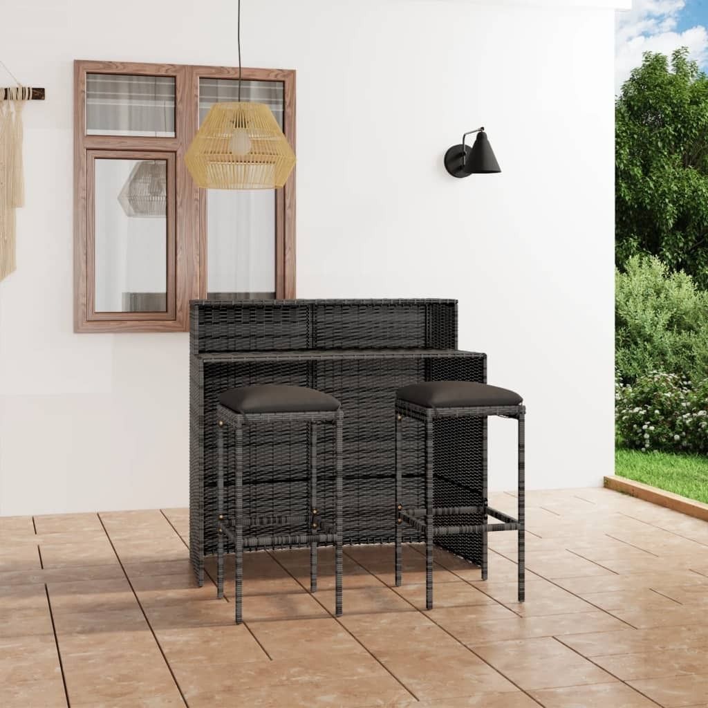 Maison Exclusive - 3-tlg. Gartenbar-Set mit Kissen Grau