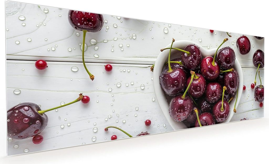 Küchenrückwand Spritzschutz Glas mit Motiv Frische Kirschen 40 x 40 cm