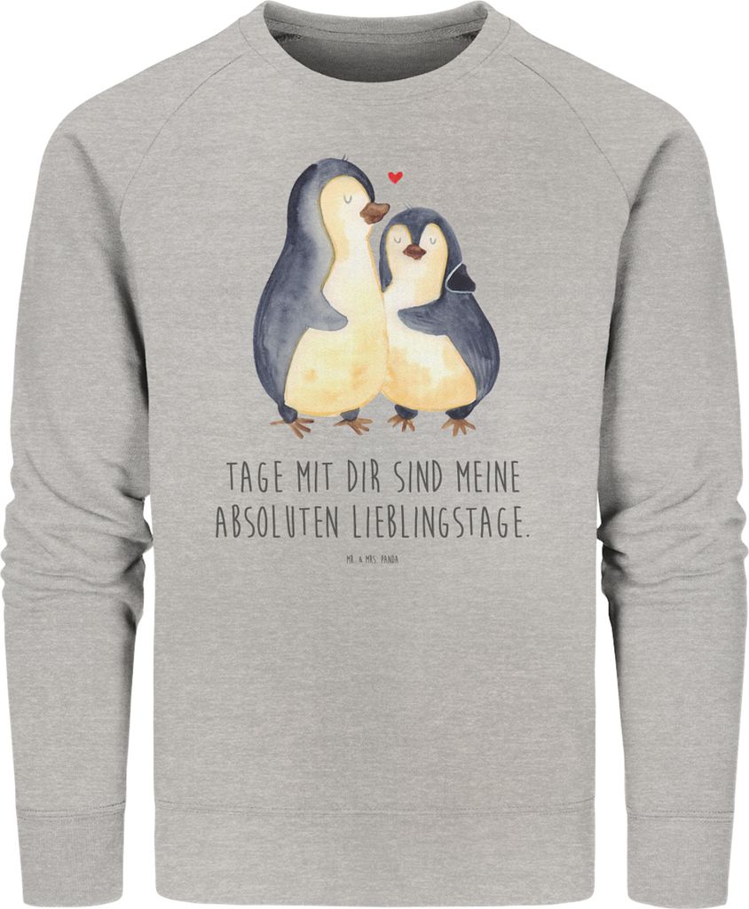 Mr. & Mrs. Panda Baumwoll Pullover Pinguin umarmen Größe S - Heather Grey - Geschenk, Sweatshirt, Liebespaar, Bio-Pullover, Liebe, Bio, Sweater, ...