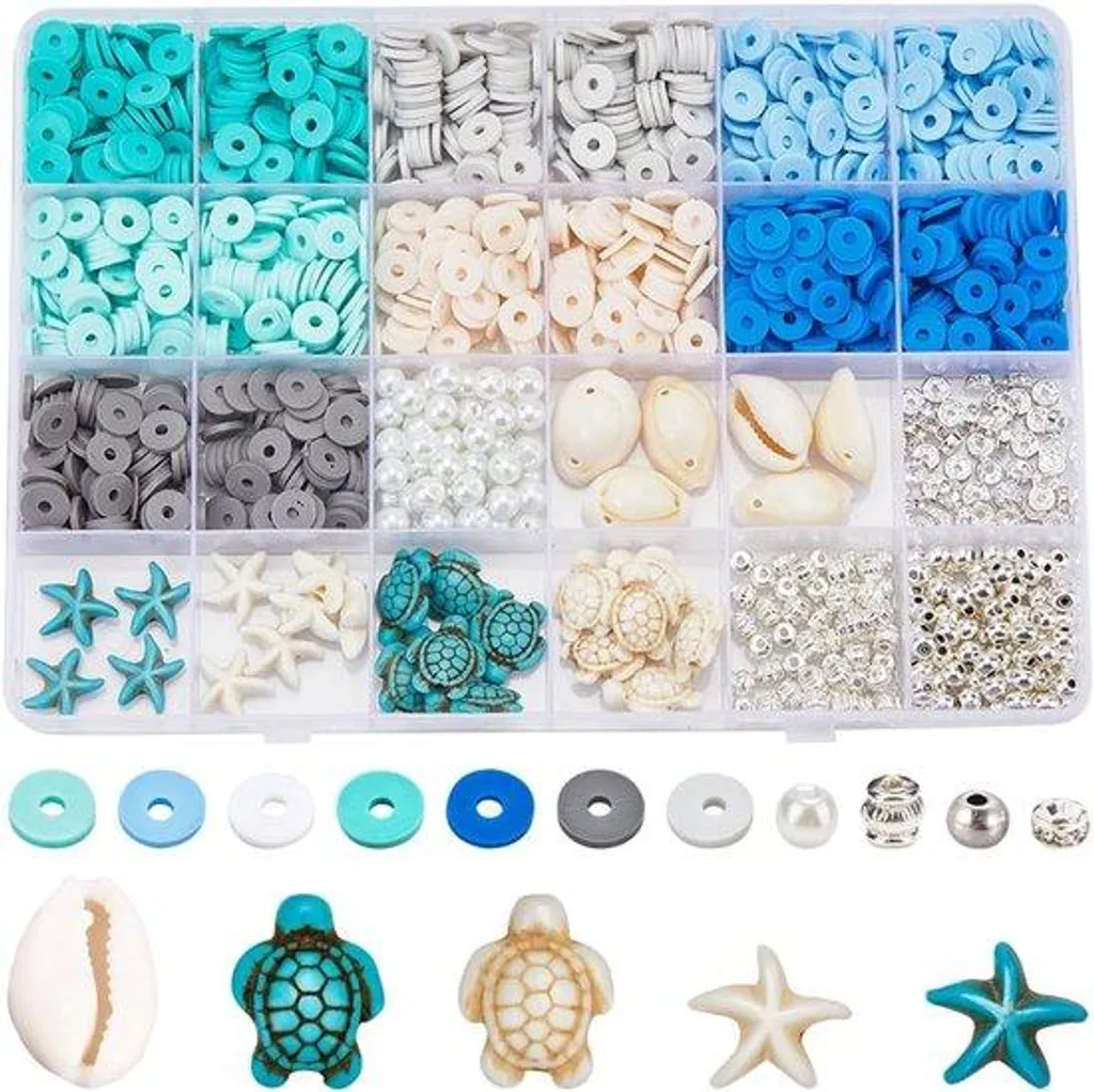 Coffret de perles en céramique thème marin 1240 perles bleues et nacre