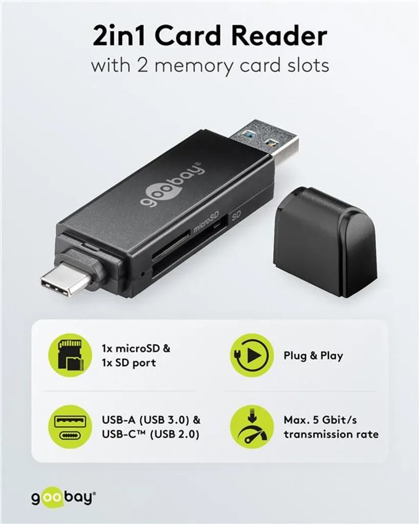 Lecteur SD et Micro SD Rapide USB 3.0 et USB-C Goobay Haute Performance - 7