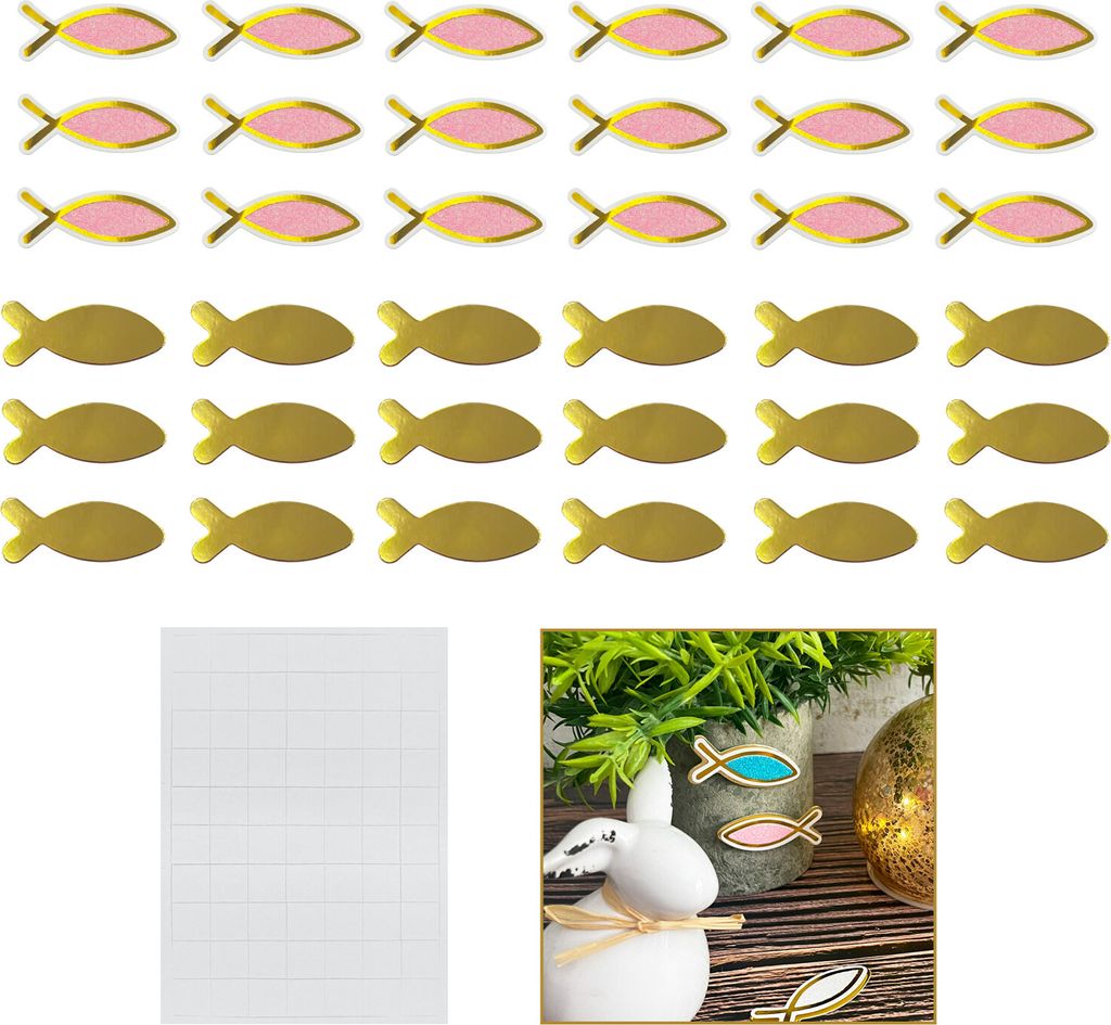 Oblique Unique Fisch Konfetti glitzernd 18 Stk. als Streudeko für Taufe Kommunion Konfirmation Deko - rosa gold