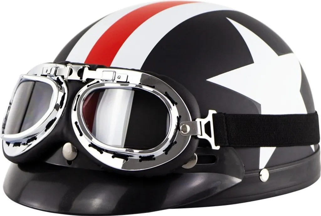 Stile retrò occhiali da sole casco metà con occhiali per moto elettrico bici nero brillante