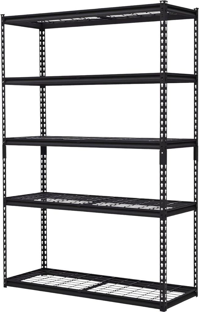 5-stufiges Metall Lagerregal - Schwerlast Garagenregal 122x46x180 cm - Verstellbare Böden - Schwarz - Werkstatt & Keller Regal