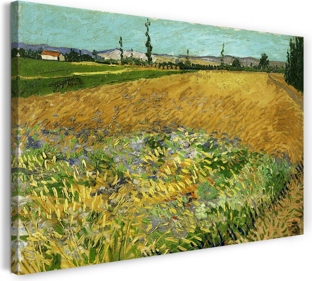 Leinwandbild (80x60cm): Vincent van Gogh - Weizenfeld, echter Holz-Keilrahmen inkl. Aufhänger, handgefertigt in Deutschland