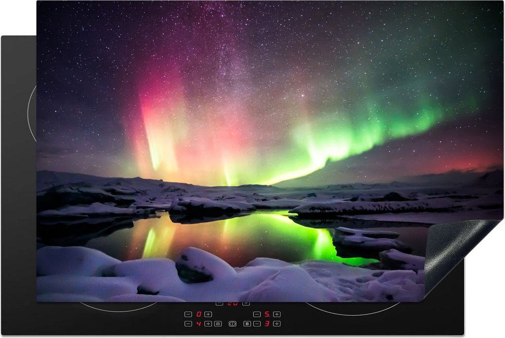 KitchenYeah© Herdabdeckplatte Nordlichter - Schnee - Island Produktbild 
