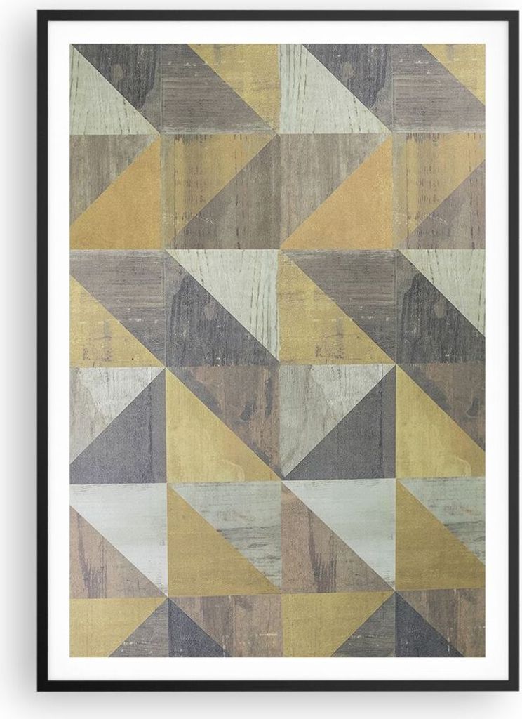 Gerahmtes Poster - Schwarzer Rahmen - Abstraktion Geometrisch Dreiecke - 70x100 cm - Wand Bild - Wanddeko - Wandbilder - Kunstposter - Wandposter -...