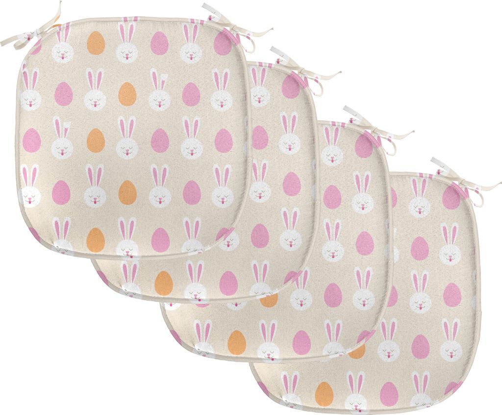 ABAKUHAUS Ostern Polster für Esszimmerstühle, Häschen Gesichter und Eier, Dekoratives wasserfestes Kissen mit Riemen für Küchensitze, 40 cm x ...