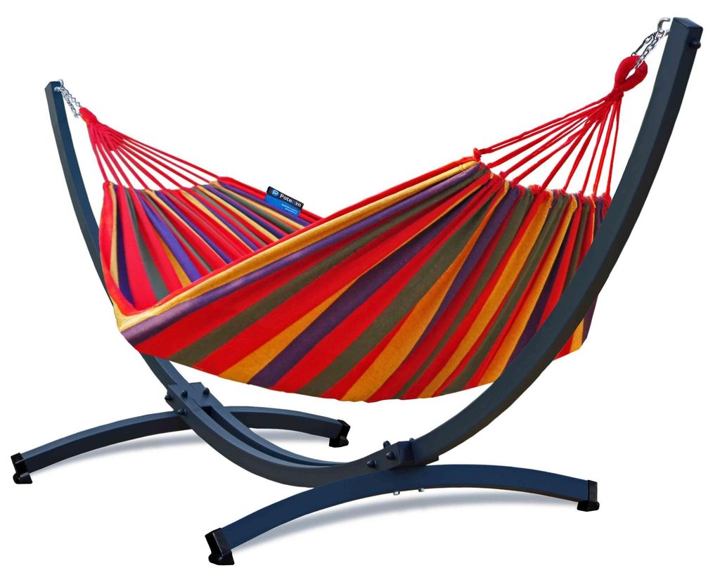 Potenza Outdoor Hängematte mit Tytan Gestell für 2 Personen I Baumwolle Doppelhängematte XXL 220x160, 200kg I Hängemattengestell 350 kg, wetter...