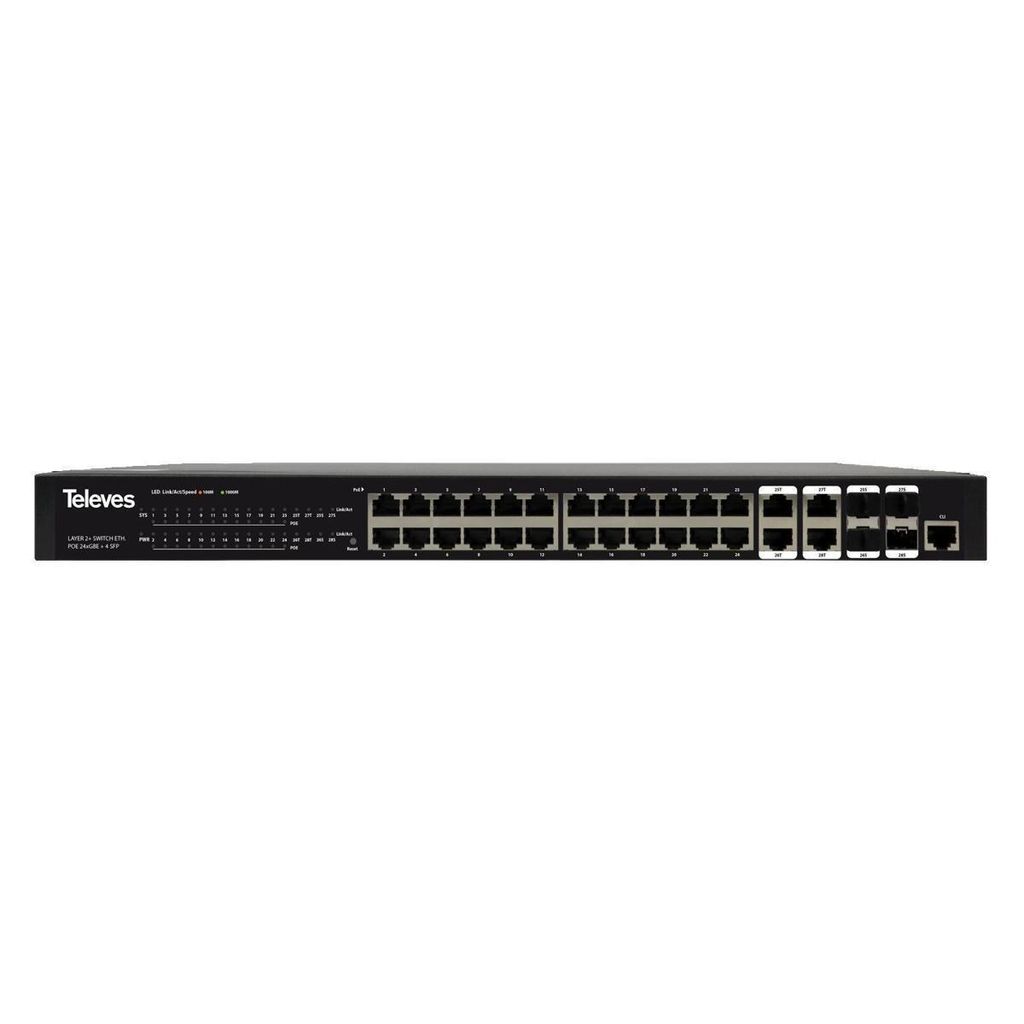 Televes SWIP400-24 Ethernet Switch L2+ 24xGb (PoE 370W)+4xSFP (1GbpS) (769141)