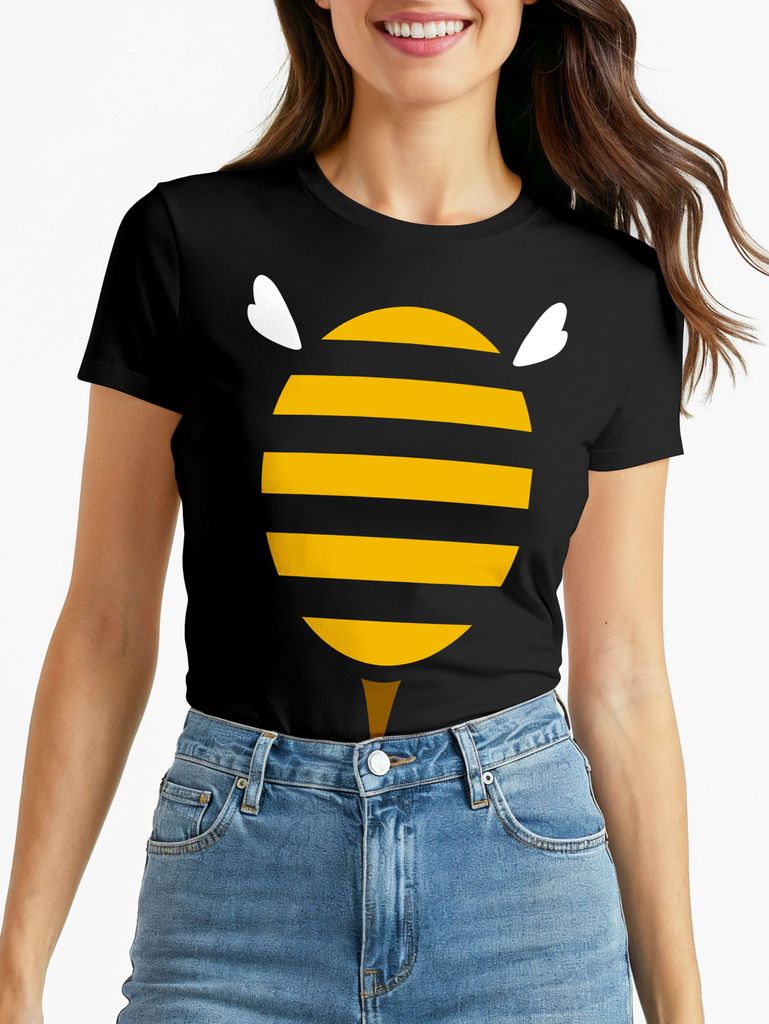 Damen T-Shirt - Biene Hummel - Fasching Karneval Ersatz Verkleidung Last Minute Kostüm Funshirt Moonworks