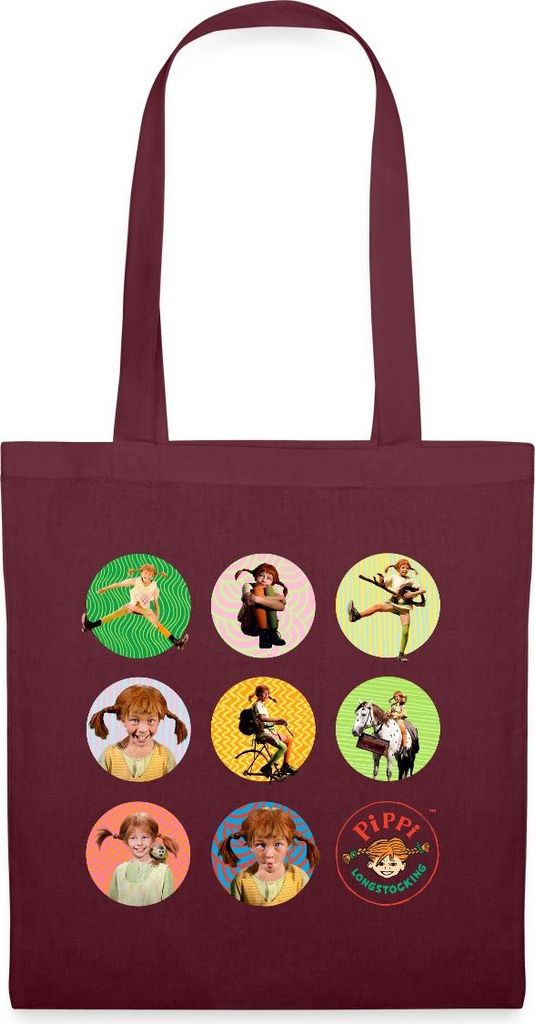 Spreadshirt Pippi Langstrumpf Bilder Von Pippi In Kreisen Stoffbeutel, One size, Burgunderrot