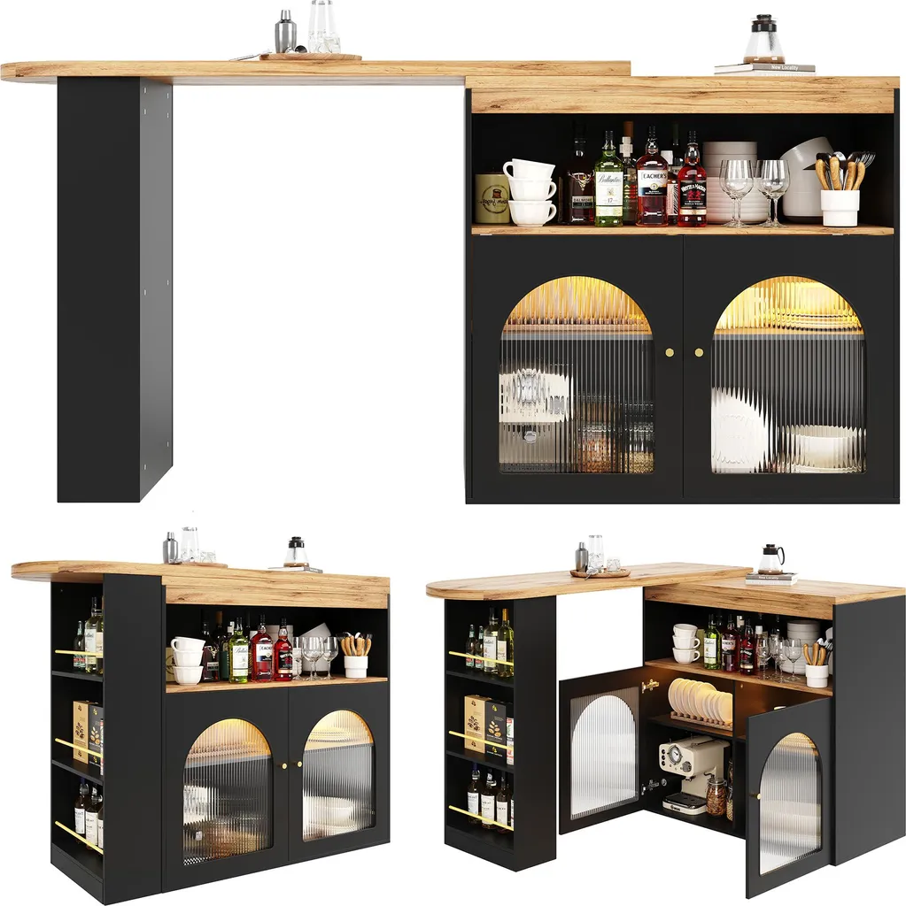 Table de bar extensible noire LED pour optimiser vos petits espaces 193cm - 2