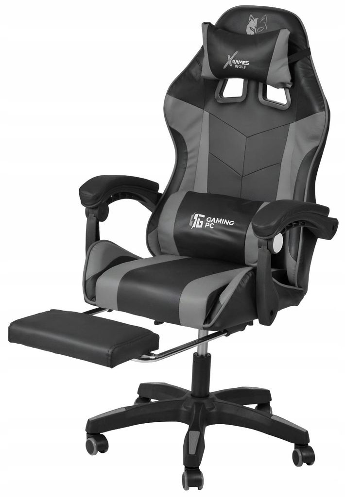 Ekspand | Gaming Sessel - Grau - Gesamthöhe 115-123 cm - Gratis Kissen - Ergonomischer Gaming Stuhl