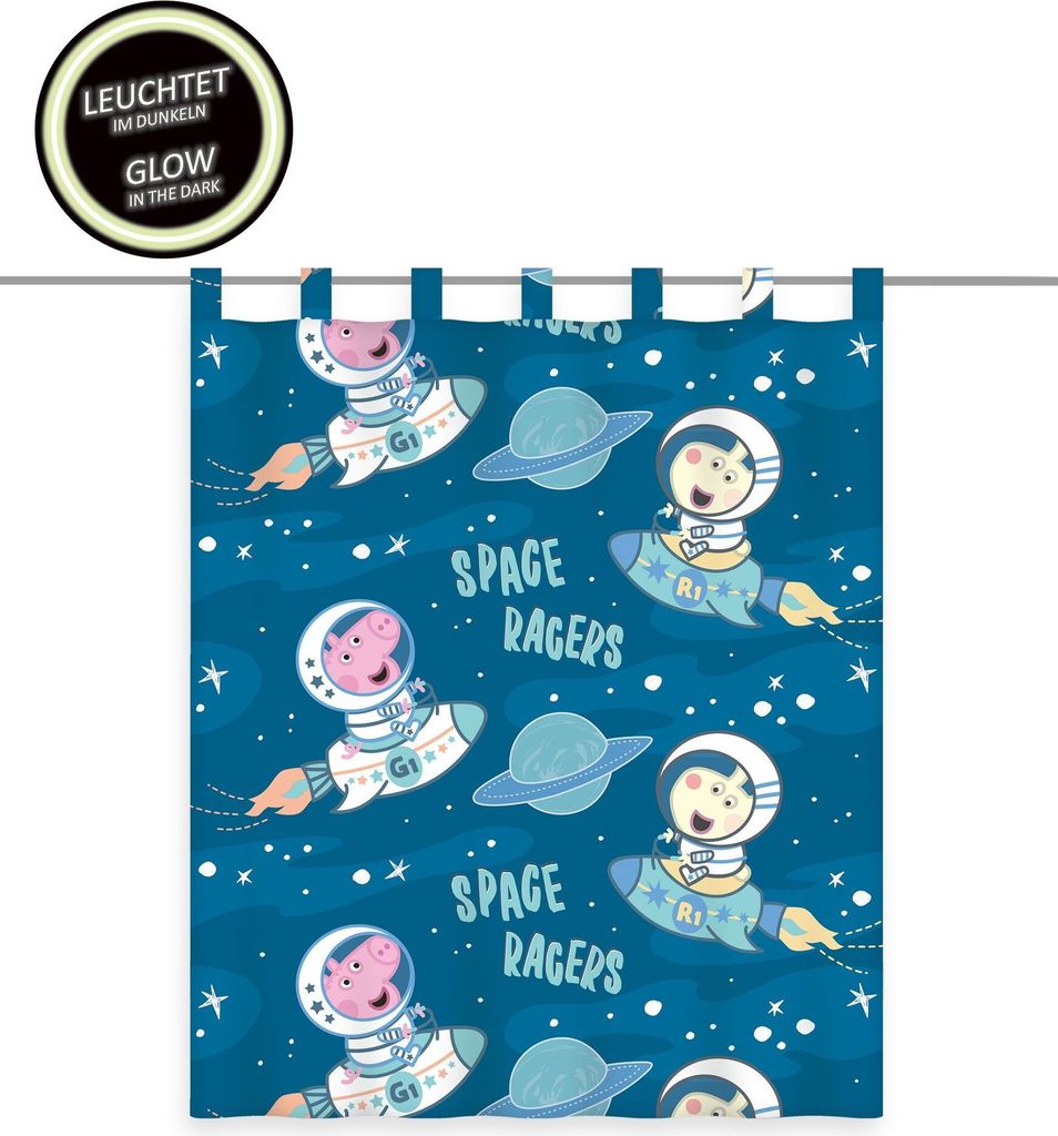 Gardine Vorhang Fertiggardine Peppa Pig Wutz Glow in the dark 140 x 160 cm
