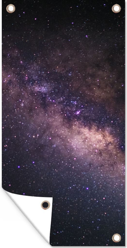 MuchoWow 80x160 cm Outdoor-Poster Gartendeko Sichtschutz Garten Poster für den Garten Lila Milchstraße in der Dunkelheit