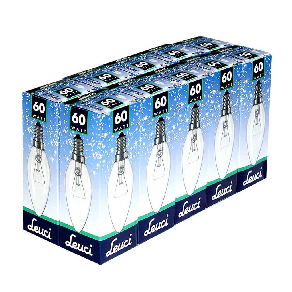 10 x Leuci Glühbirne Kerze 60W E14 klar Glühlampe 60 Watt Produktbild 