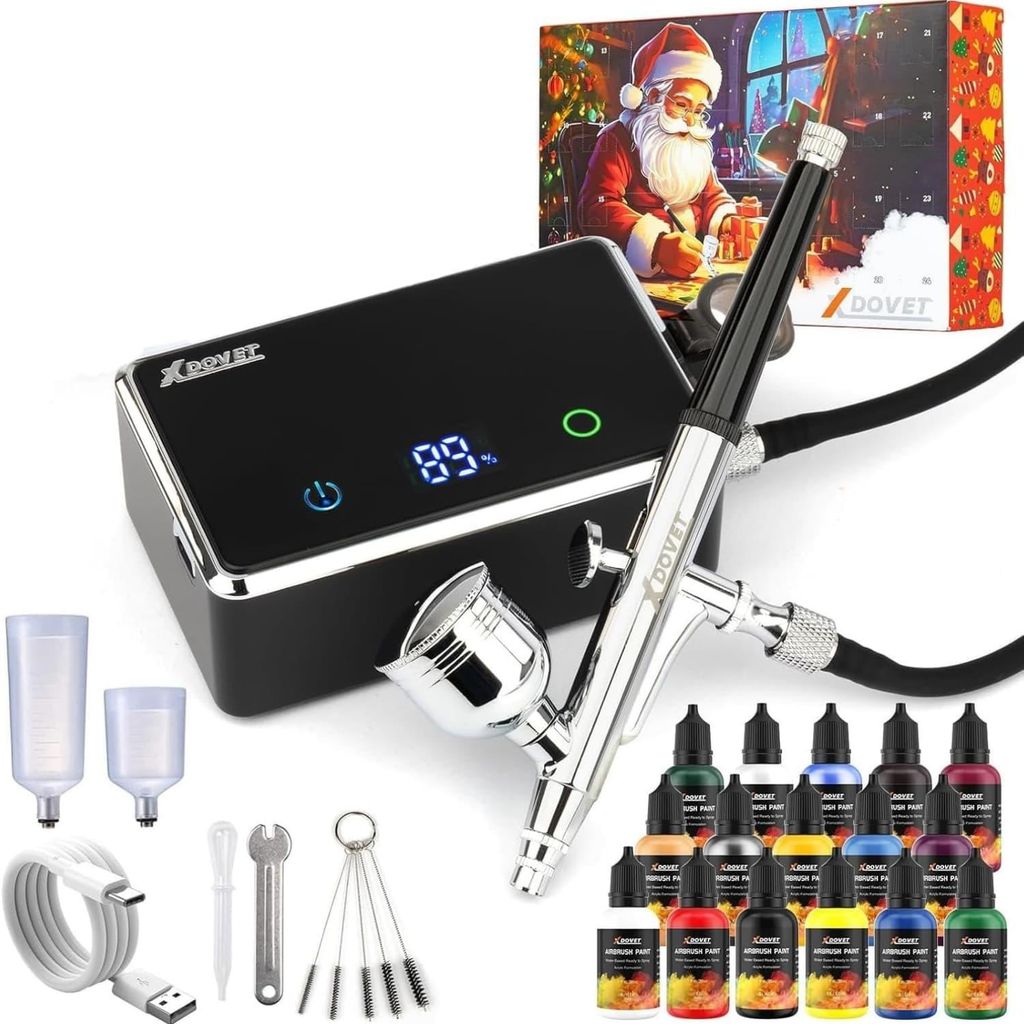 Airbrush Set mit Farblack 16 Farben/20ml,32 PSI Dual-Action Airbrush Set mit Modellbau Farbstoffe,Tragbares Airbrush Set mit Kompressor für Färbung