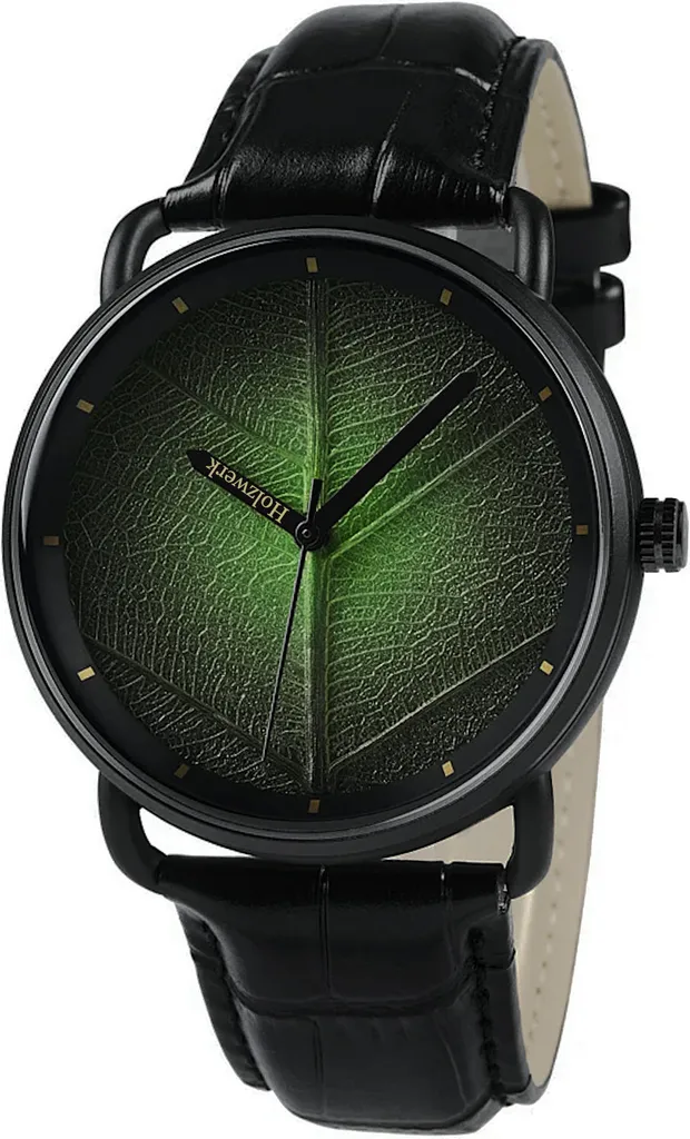 Montre Holzwerk FICHTENAU en Cuir et Acier Inoxydable Noire et Olive