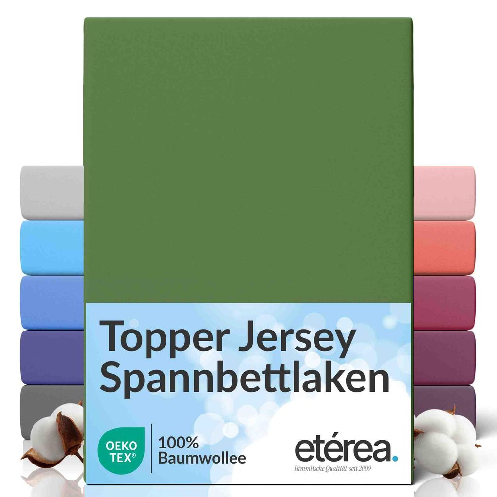etérea Topper Jersey Spannbettlaken 90x200 - 100x200 cm – 100 % Baumwolle, formstabil & pflegeleicht - Kaktus