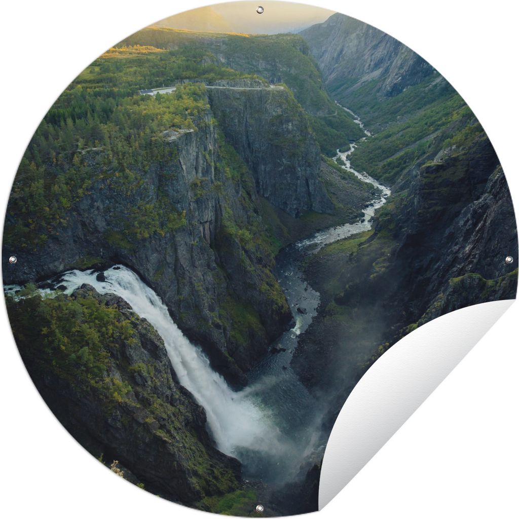 MuchoWow Gartenposter Outdoor-Poster Rund Wasserfall in Norwegen Ø 60 cm Gartendeko Rundes Poster draußen