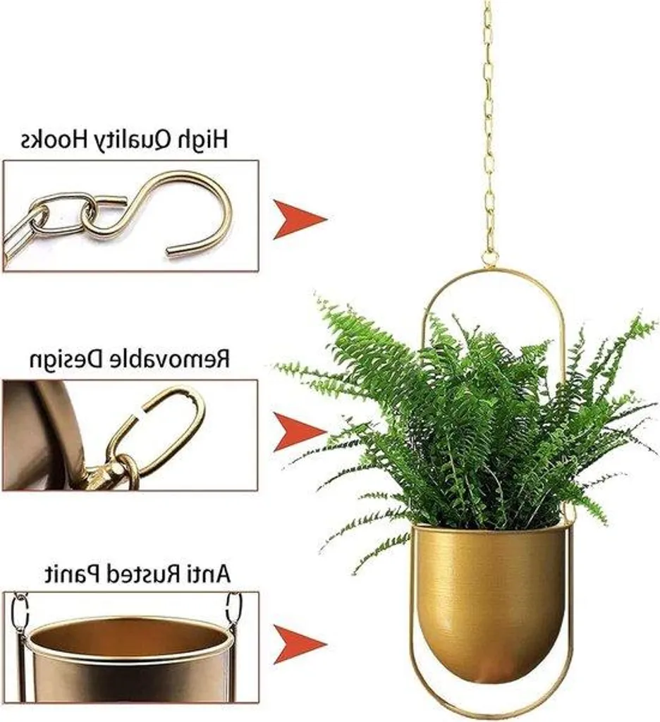 Suspension plante dorée en métal : la solution déco pour coins sombres