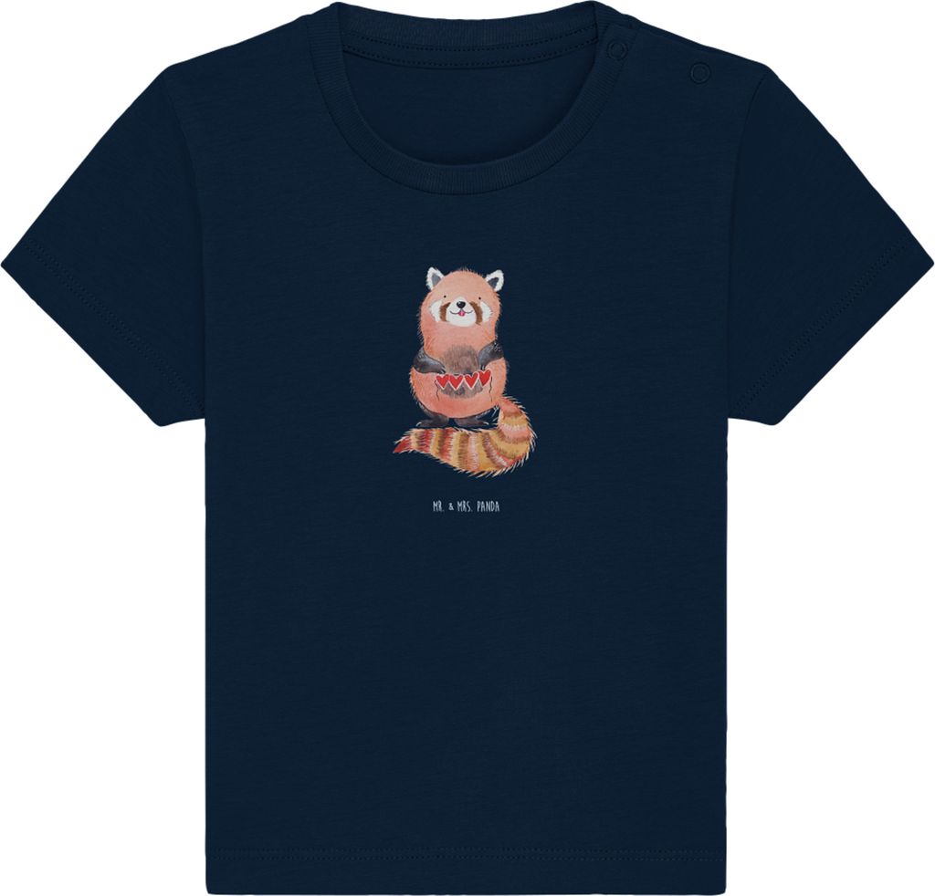 Mr. & Mrs. Panda Organic Baby Shirt Roter Panda 6. - 12. Monat - French Navy - Geschenk, T-Shirt, Rot, Liebling, Kinder Oberteil, Kleinkind, Liebe,...