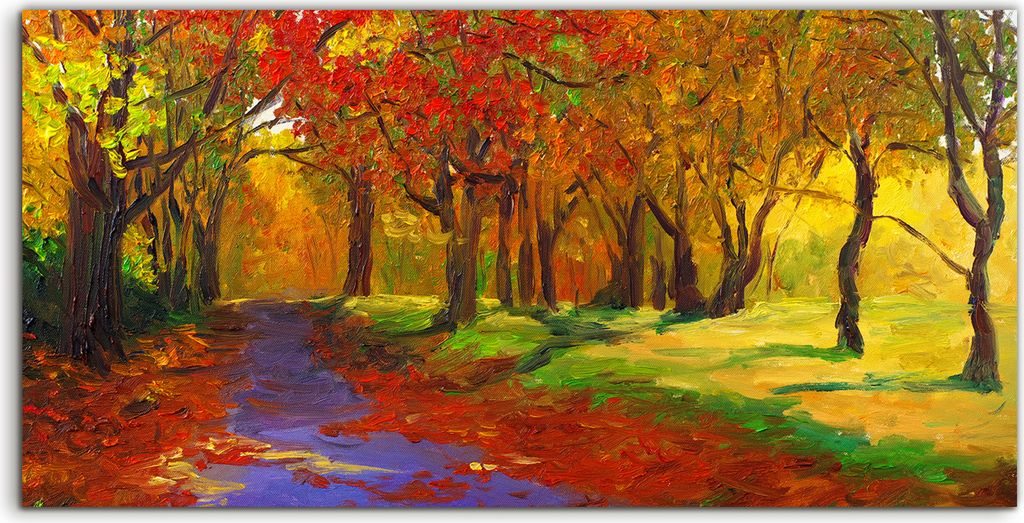 Coloray Acrylbild 140x70 Wandbild Acrylbilder Landschaft Gemälde Ahorn im Herbst