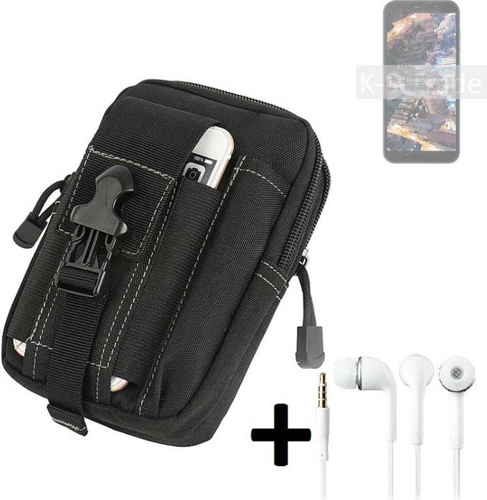 K-S-Trade Gürteltache + Kopfhörer kompatibel mit Doogee X97 Gürtel Tasche Holster Schutz Hülle Handy Hülle schwarz inkl. Extrafächer