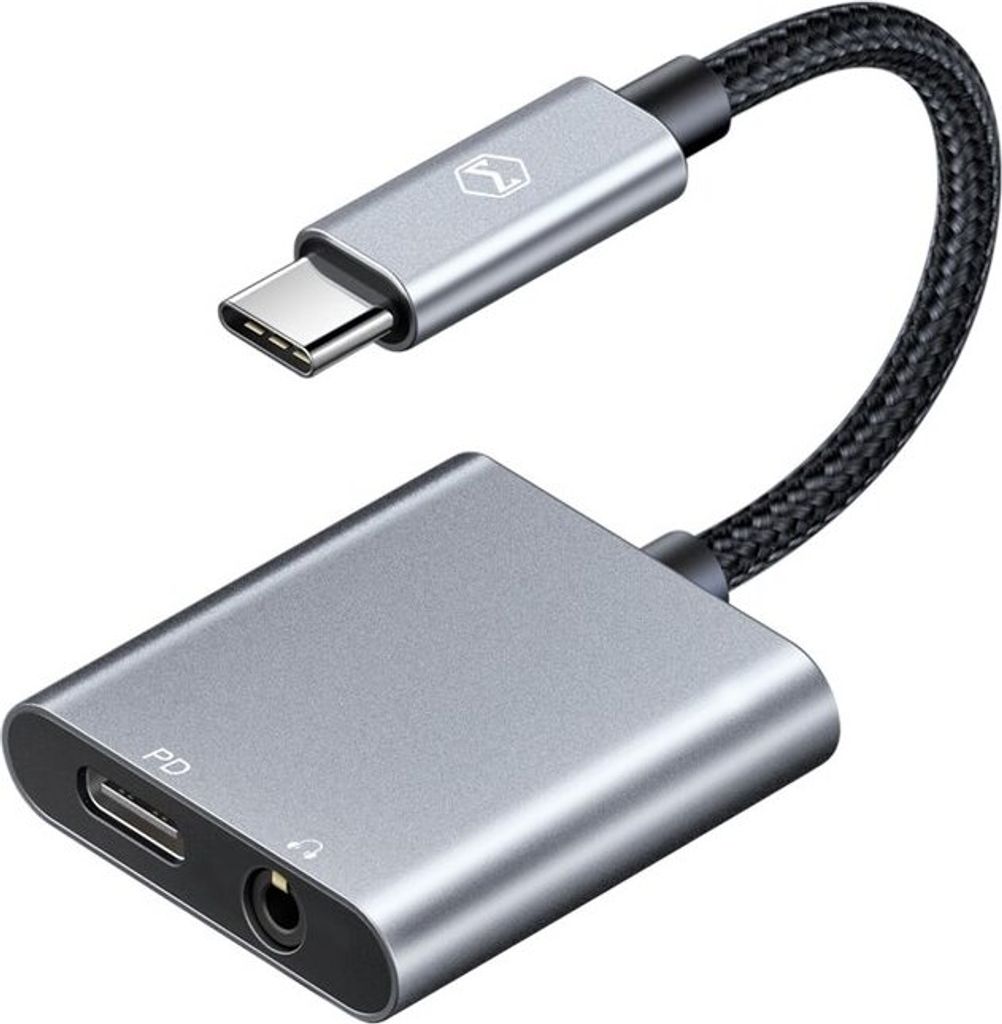 Mcdodo Adapter USB-C - 3,5mm jack Aux Mini Buchse Anschluss + Typ-C Port Converter USB HUB USB-C in grau