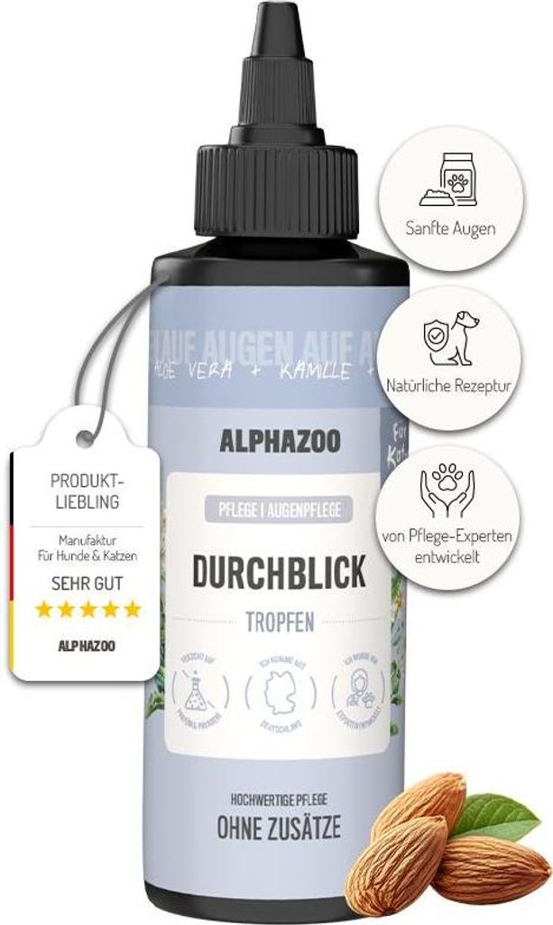 alphazoo Durchblick Augenreiniger für Katzen 100 ml – Natürlicher Tränenfleckentferner – Sanfte Reinigung von Augensekret, Schmutz & Tränen...