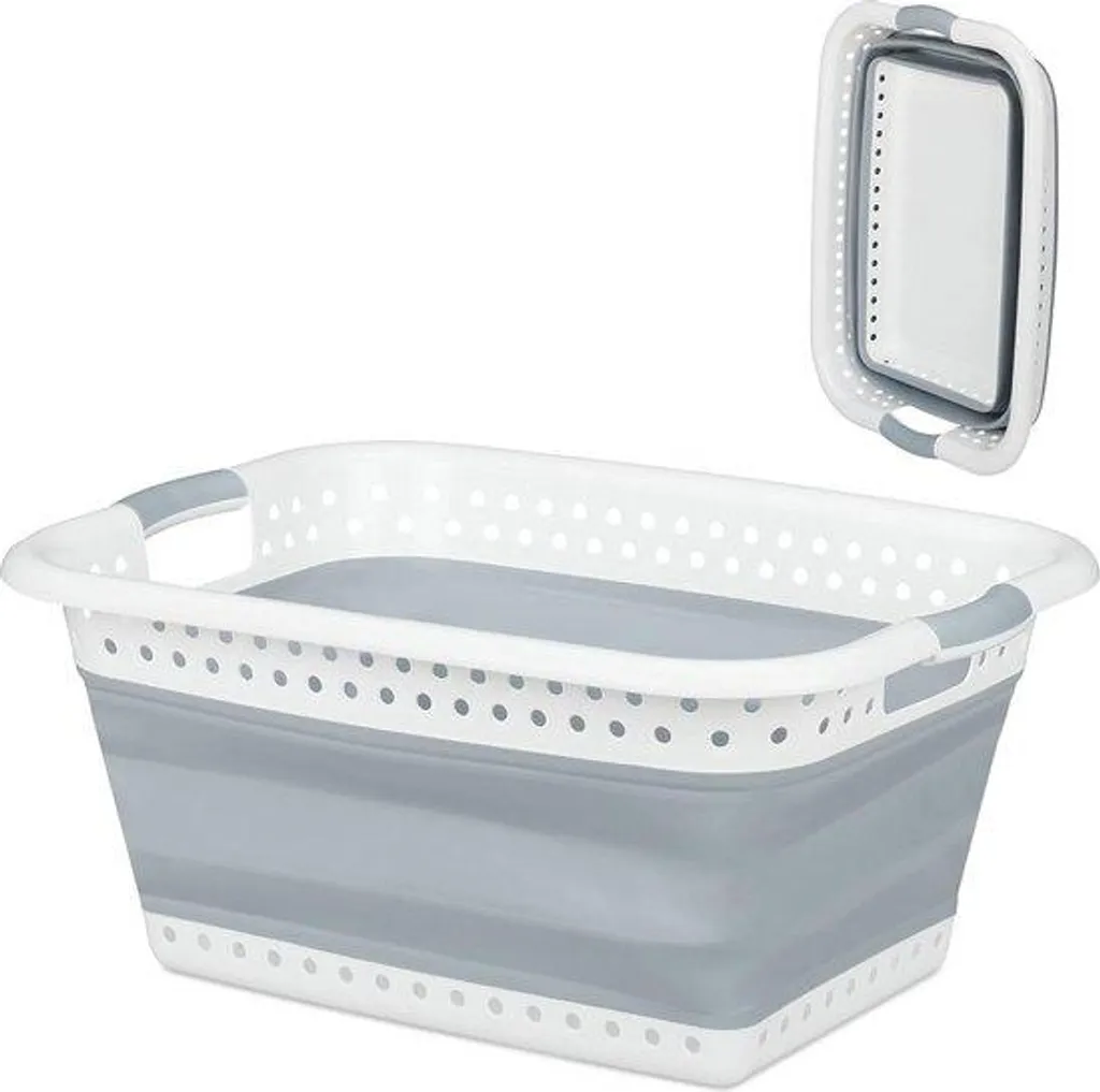 Panier à linge pour petits espaces pliable gris 27x61x45cm spécial buanderie