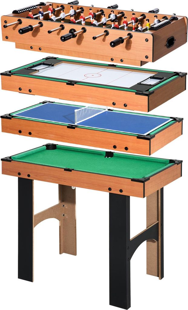 Fortuna Lai 4-in-1 Multispieltisch Multigame Tischfußball Tischhockey Tischtennis Billard Multifunktionsspieltisch 87x43x73cm für Spielspaß