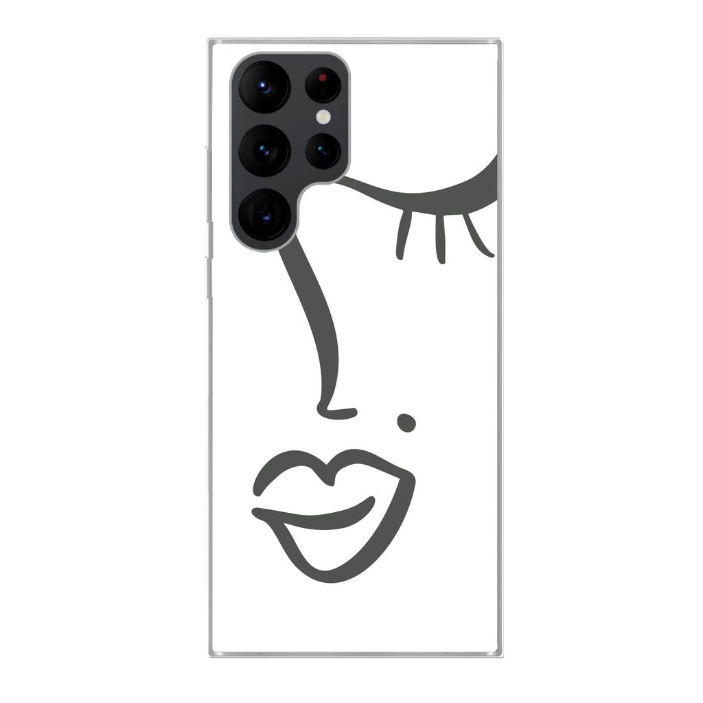 MuchoWow Handyhülle Schutzhülle Hülle für Samsung Galaxy S22 Ultra Frau - Schwarz - Weiß - Abstrakt Silikon Softcase Handy Hülle - Abbildung