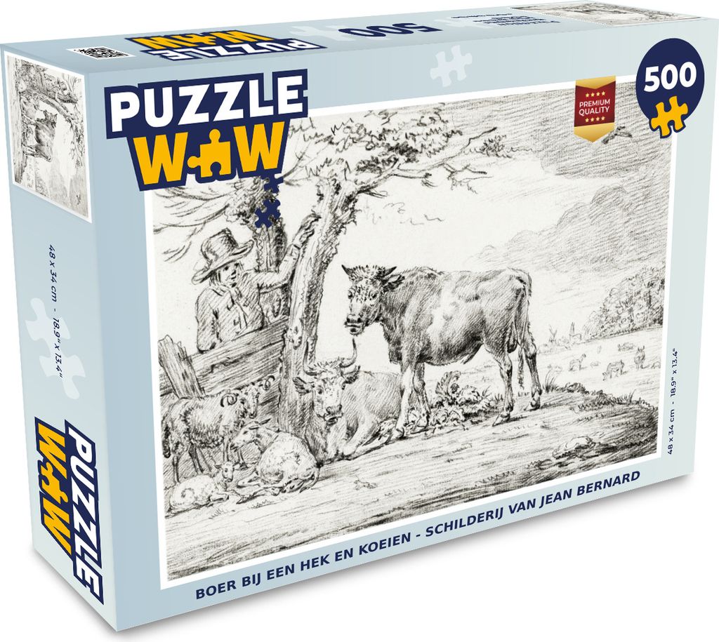 MuchoWow Puzzle 500 Teile Landwirt am Zaun und Kühe - Gemälde von Jean Bernard - 500 Teile - Kinder - Selberbauen - Puzzlespiele