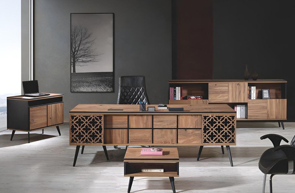 Klassischе Komplette Arbeitszimmermöbel Schreibtisch 4tlg Holz Braun