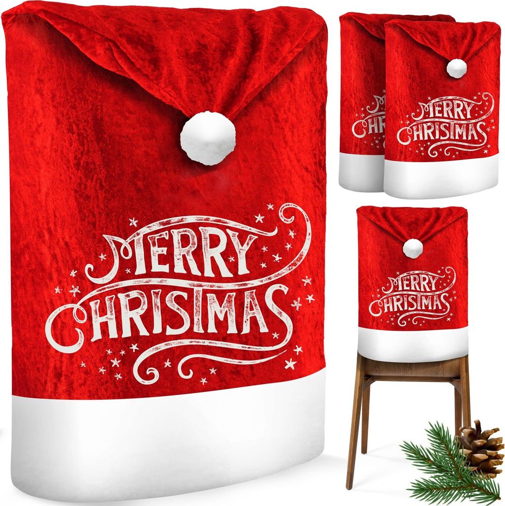 KESSER Premium Weihnachtsstuhlüberzug Set Stuhlhussen für Weihnachten Nikolausmütze Stuhlbezug Husse Weihnachtsdeko für Stühle Überzieher, ...