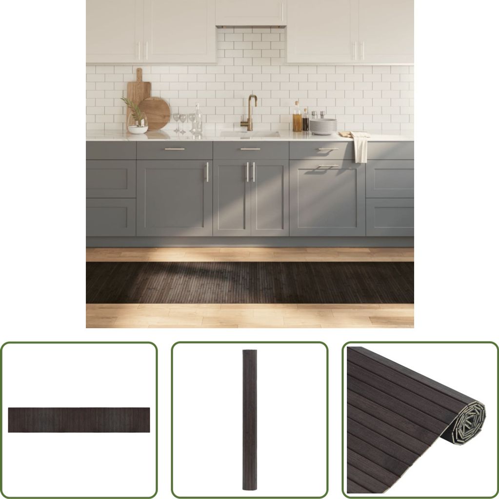 The Living Store Teppich Rechteckig Dunkelbraun 70x400 cm Bambus