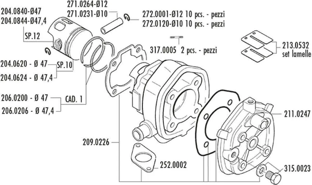 Kit Performance Polini pour Aprilia SR H20 et Malaguti F12 Axe 12mm