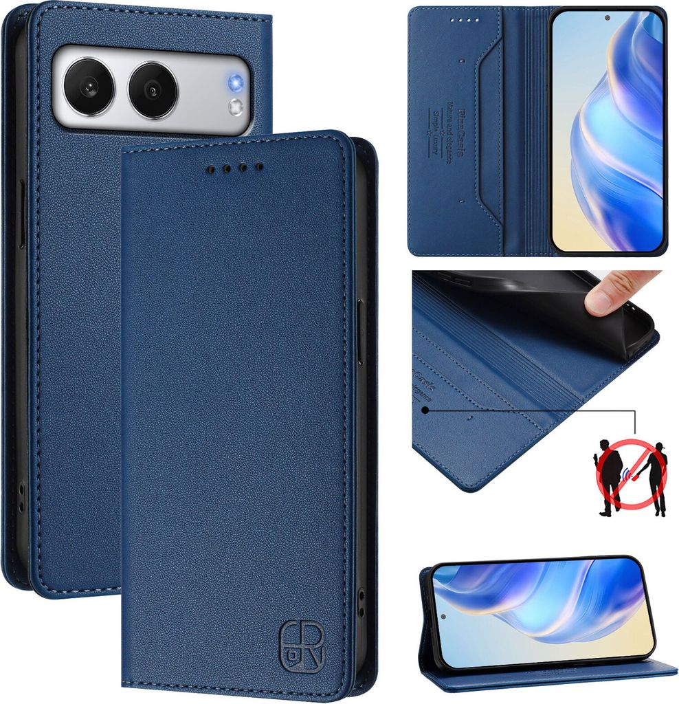 Lederhülle für OnePlus Nord 4 Hülle Flip Brieftasche Kartenfächern Ständer Schutzhülle Blau
