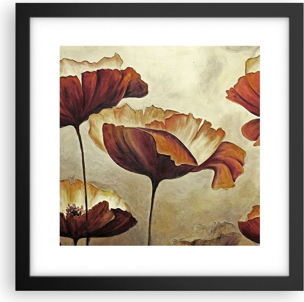 Gerahmtes Poster - Schwarzer Rahmen - Mohn Blume Wiese - 30x30 cm - Wand Bild - Wanddeko - Wandbilder - Kunstposter - Wandposter - Bilderrahmen - B...